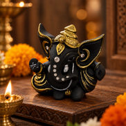 Iccha Black & Gold Ganesha Idol for Home & Office (6cm)