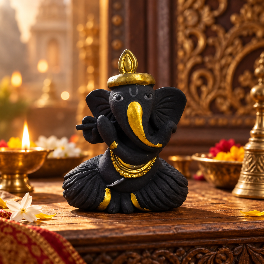 Iccha Black & Gold Ganesha Idol (6 cm)