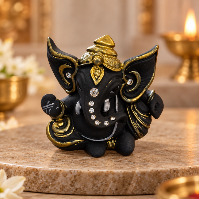 Iccha Black & Gold Ganesha Idol for Home & Office (6cm)
