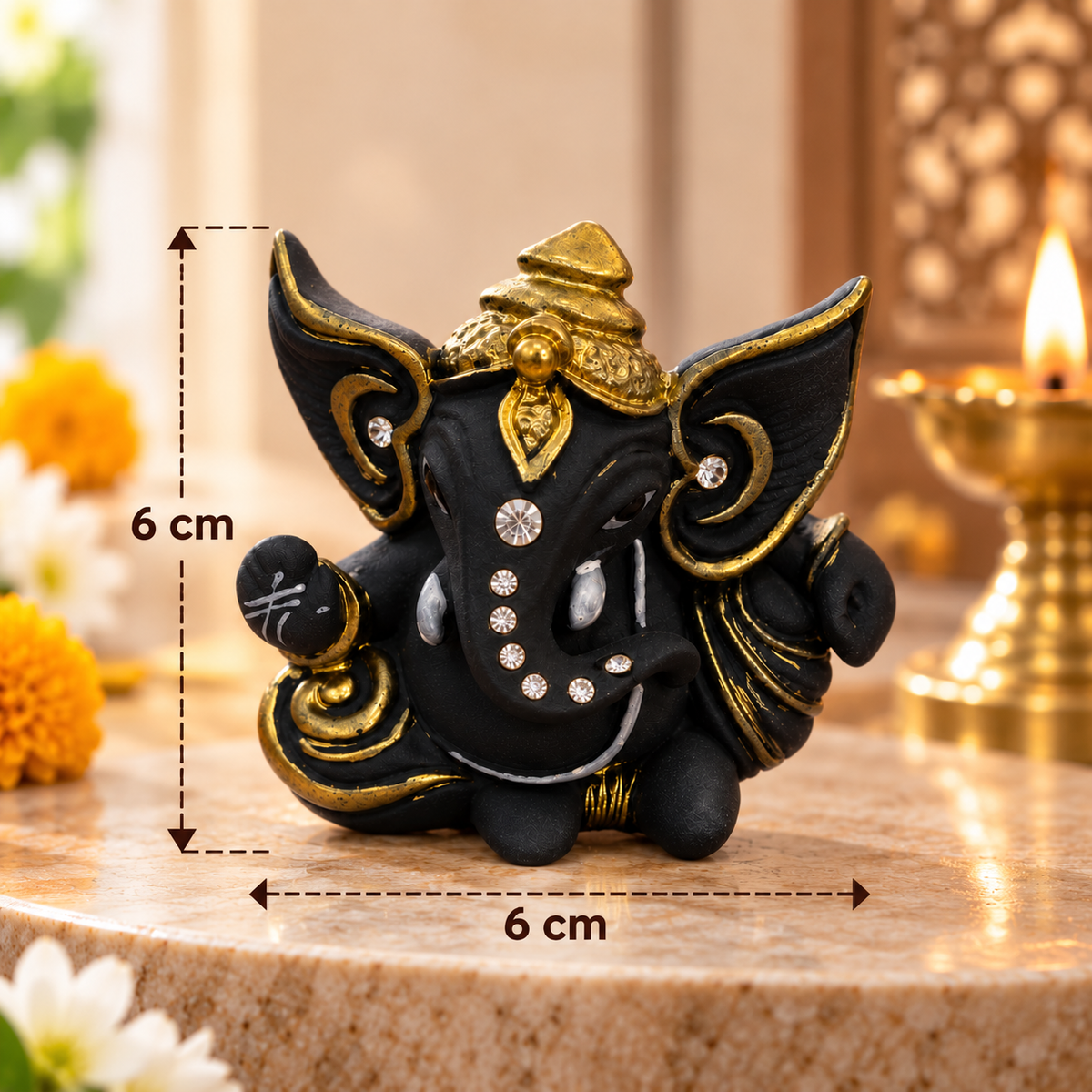 Iccha Black & Gold Ganesha Idol for Home & Office (6cm)