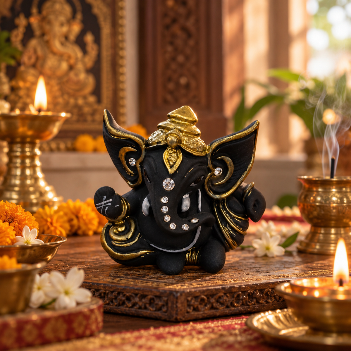 Iccha Black & Gold Ganesha Idol for Home & Office (6cm)