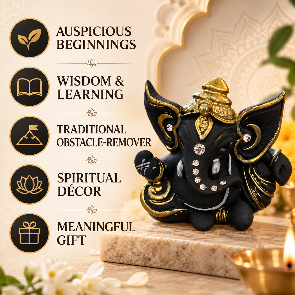 Iccha Black & Gold Ganesha Idol for Home & Office (6cm)