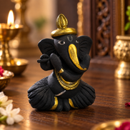 Iccha Black & Gold Ganesha Idol (6 cm)