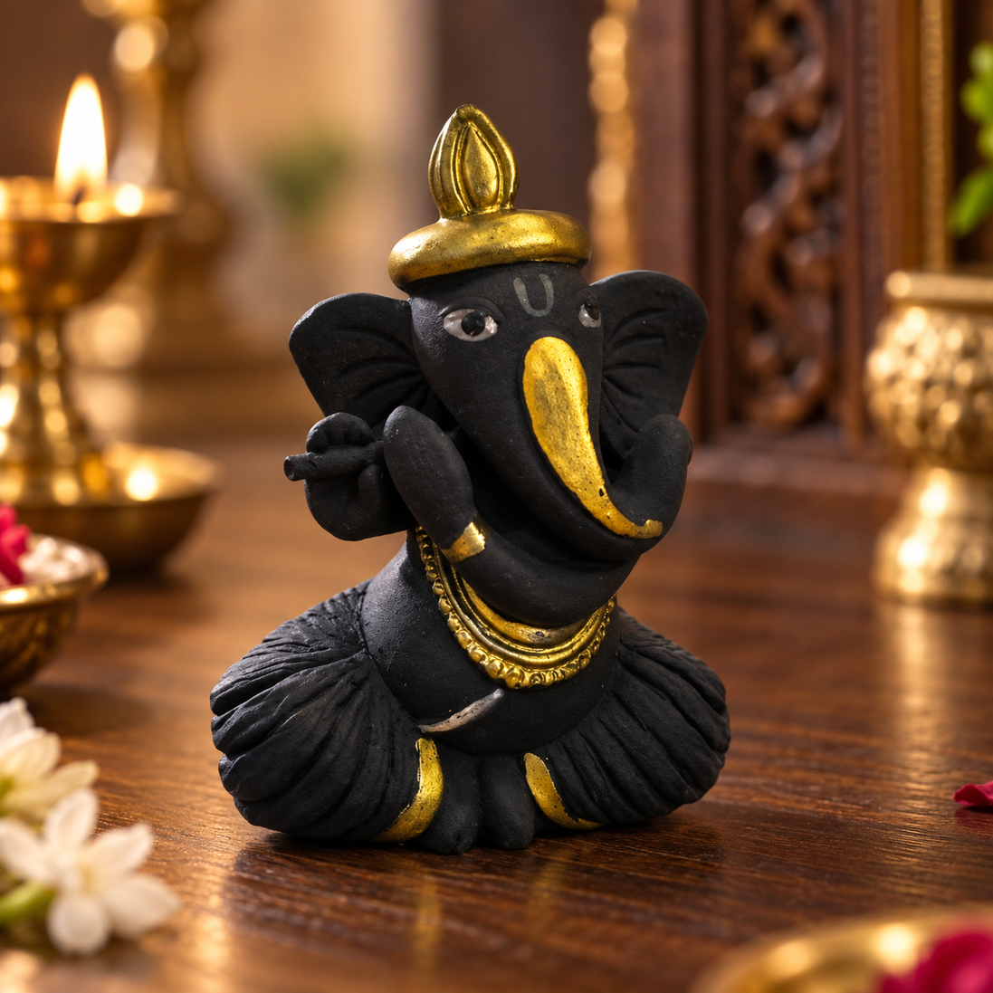 Iccha Black & Gold Ganesha Idol (6 cm)