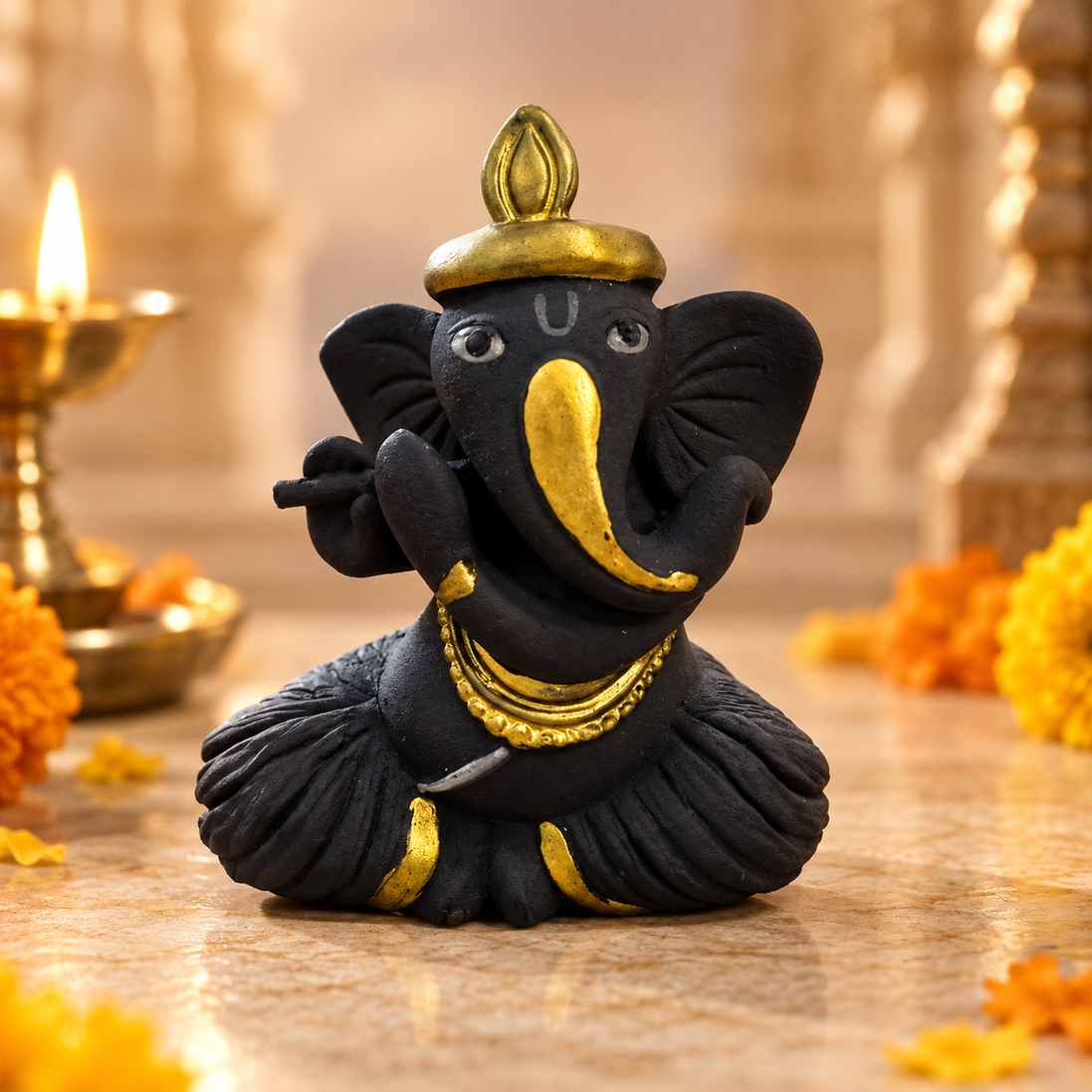 Iccha Black & Gold Ganesha Idol (6 cm)
