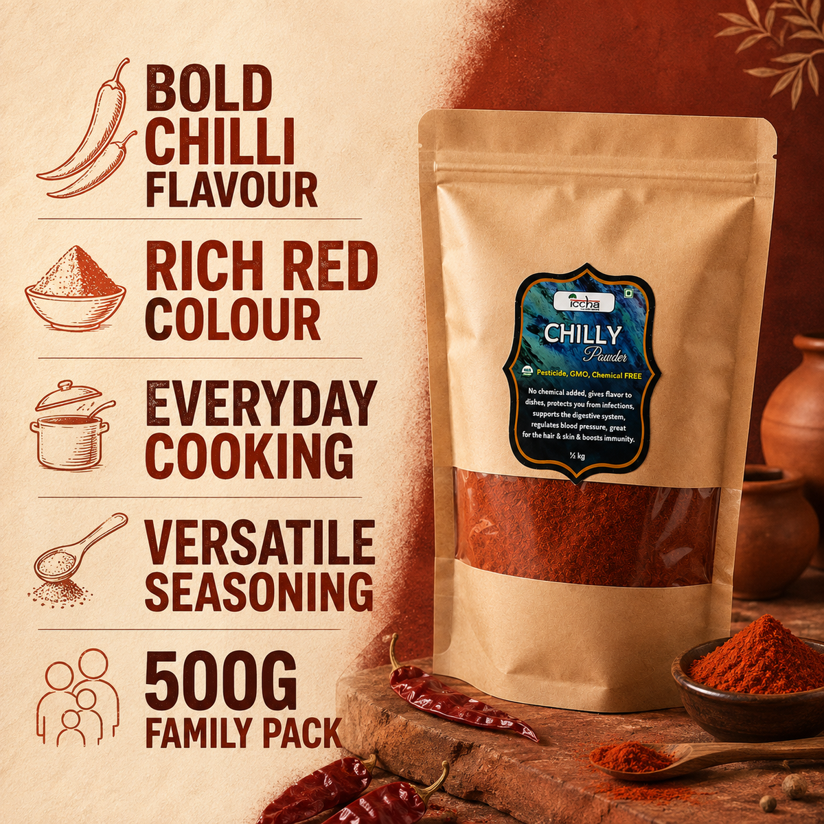 Iccha Chilli Powder – Pure & Natural Spice Blend for Rich Flavor