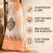 Iccha Block Printed Mulmul Cotton Dupatta – Lightweight