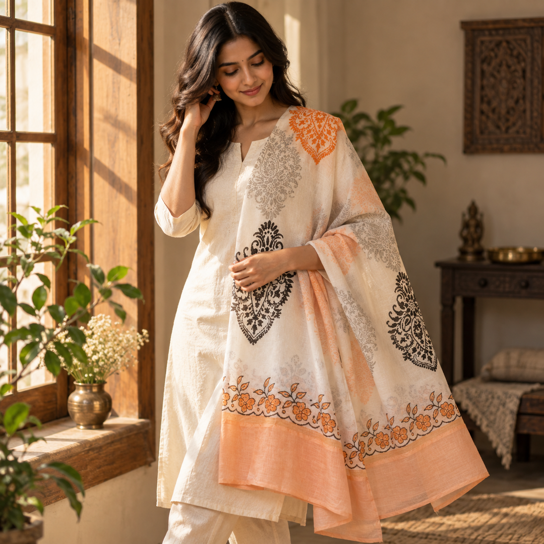 Iccha Block Printed Mulmul Cotton Dupatta – Lightweight