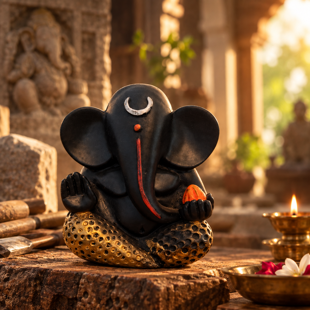 Iccha Black Ganesh Idol – Lord Ganesha Murti (11 cm)