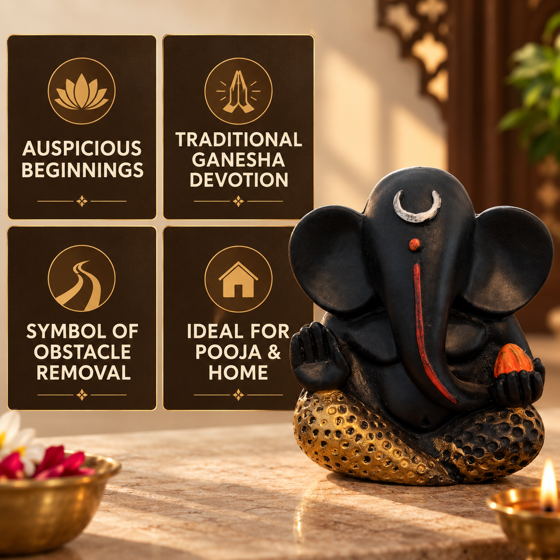 Iccha Black Ganesh Idol – Lord Ganesha Murti (11 cm)