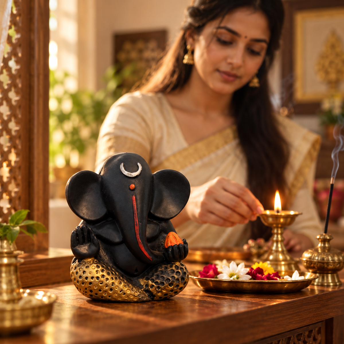 Iccha Black Ganesh Idol – Lord Ganesha Murti (11 cm)