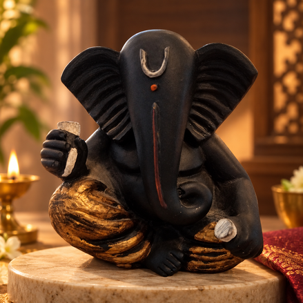 Iccha Black Ganesh Idol – Lord Ganesha Murti (12 cm)