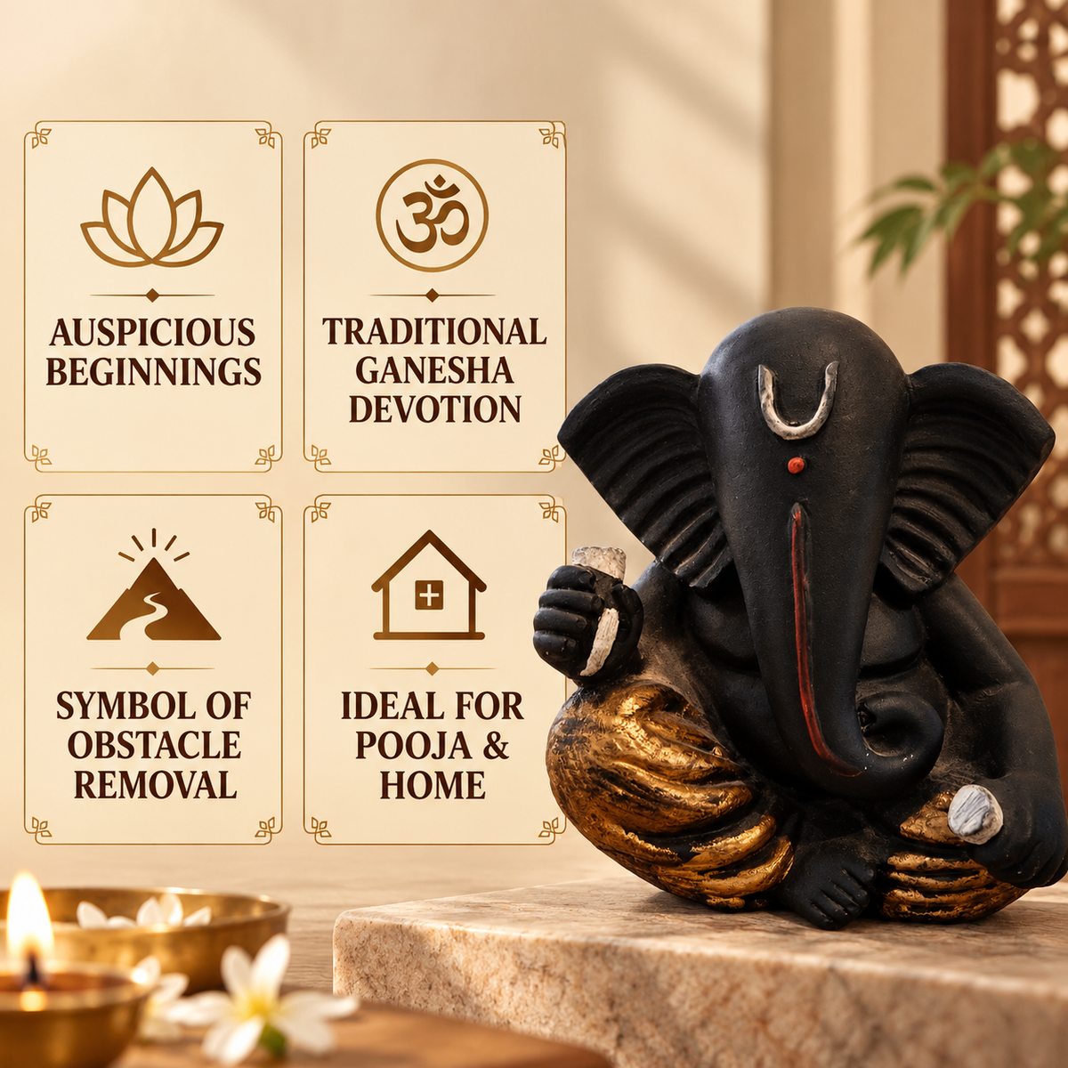 Iccha Black Ganesh Idol – Lord Ganesha Murti (12 cm)