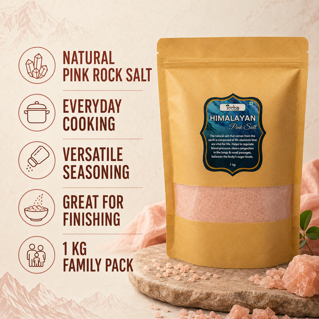 Iccha Himalayan Pink Salt – Natural Mineral Rock Salt for Cooking & Seasoning
