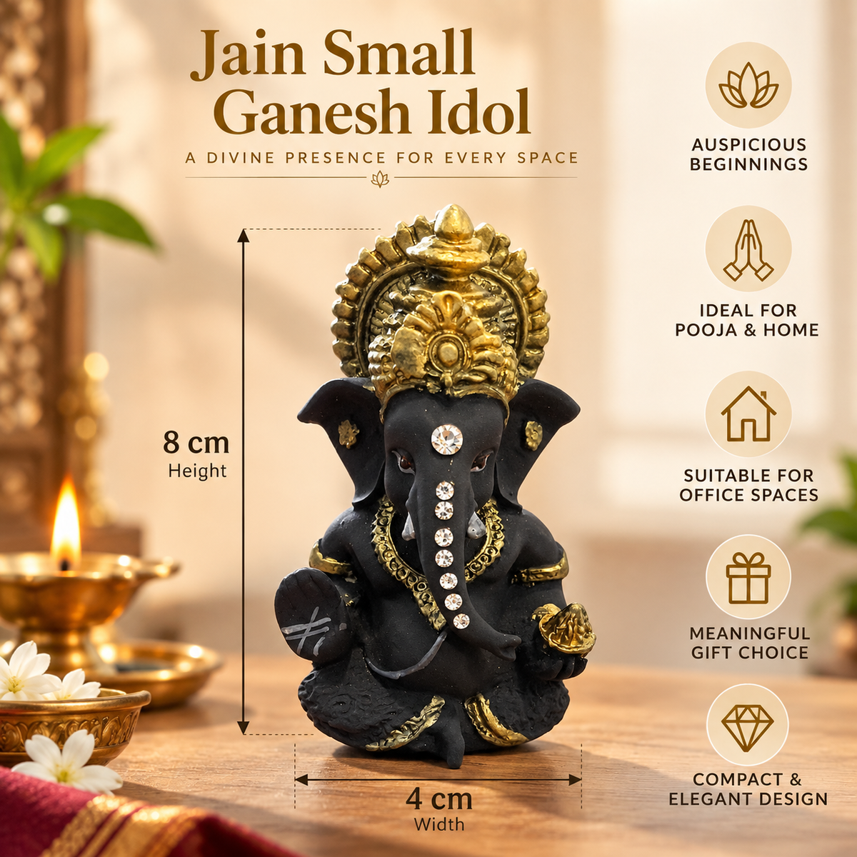 Iccha Jain Small Ganesh Idol – Lord Ganesha Murti (8 cm)