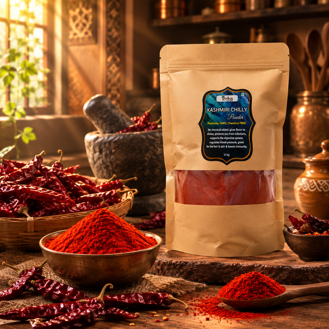 Iccha Organic Kashmiri Chilli Powder – Rich Red Colour, Mild Heat & Natural Flavour
