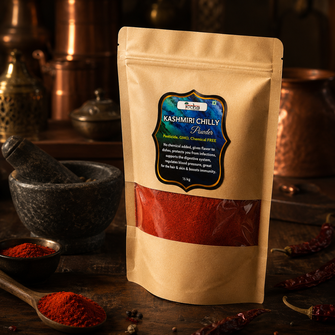 Iccha Organic Kashmiri Chilli Powder – Rich Red Colour, Mild Heat & Natural Flavour
