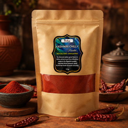 Iccha Organic Kashmiri Chilli Powder – Rich Red Colour, Mild Heat & Natural Flavour