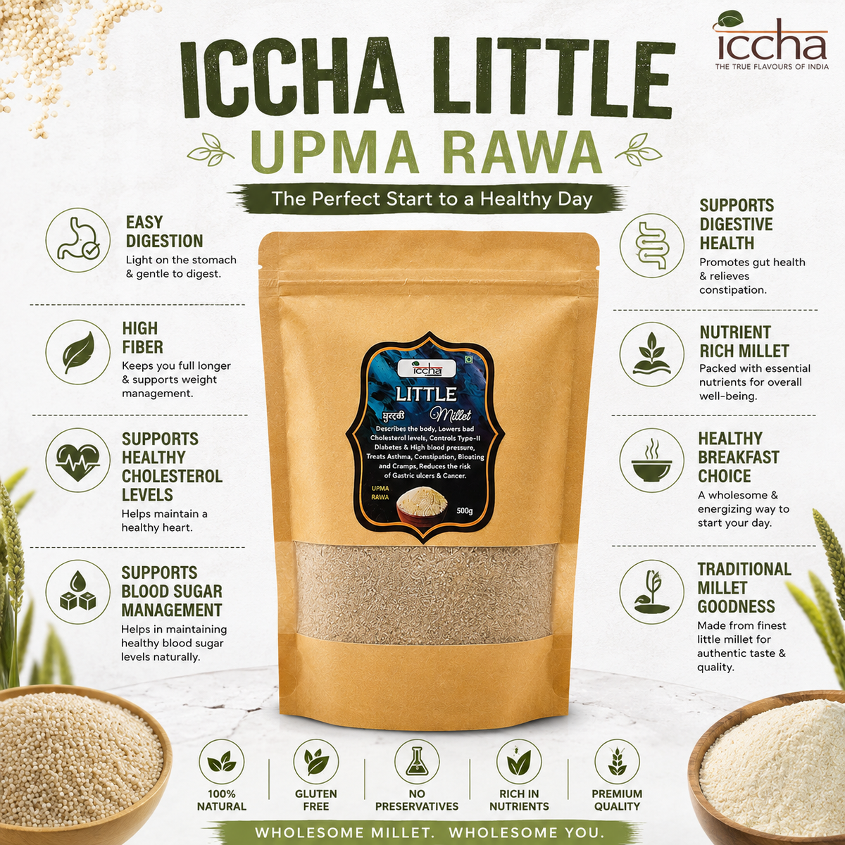 Iccha Little Upma Rawa | High Fiber Healthy Millet Rawa for Upma & Breakfast