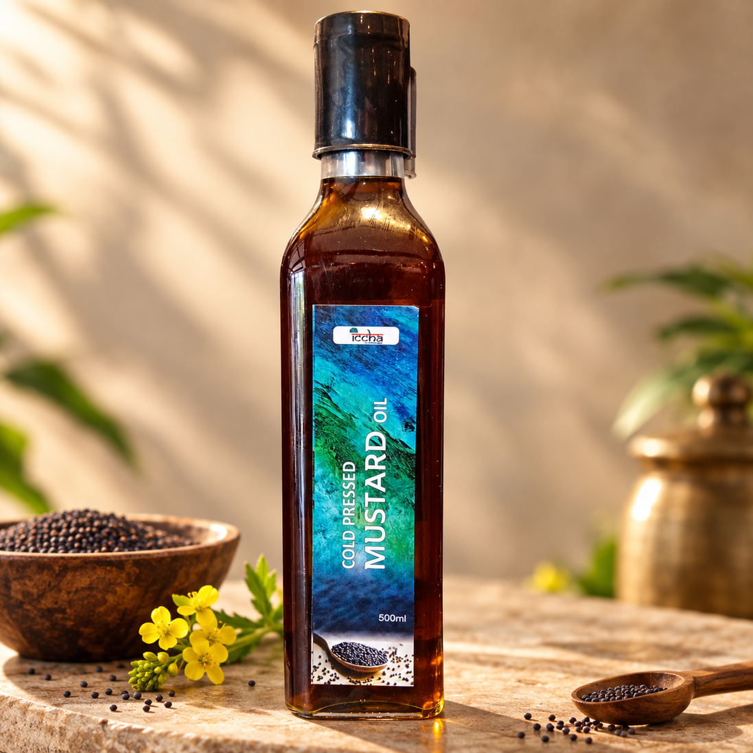 Iccha Cold Pressed Mustard Oil – Natural Kachi Ghani Cooking Oil with Omega-3 & Rich Flavour