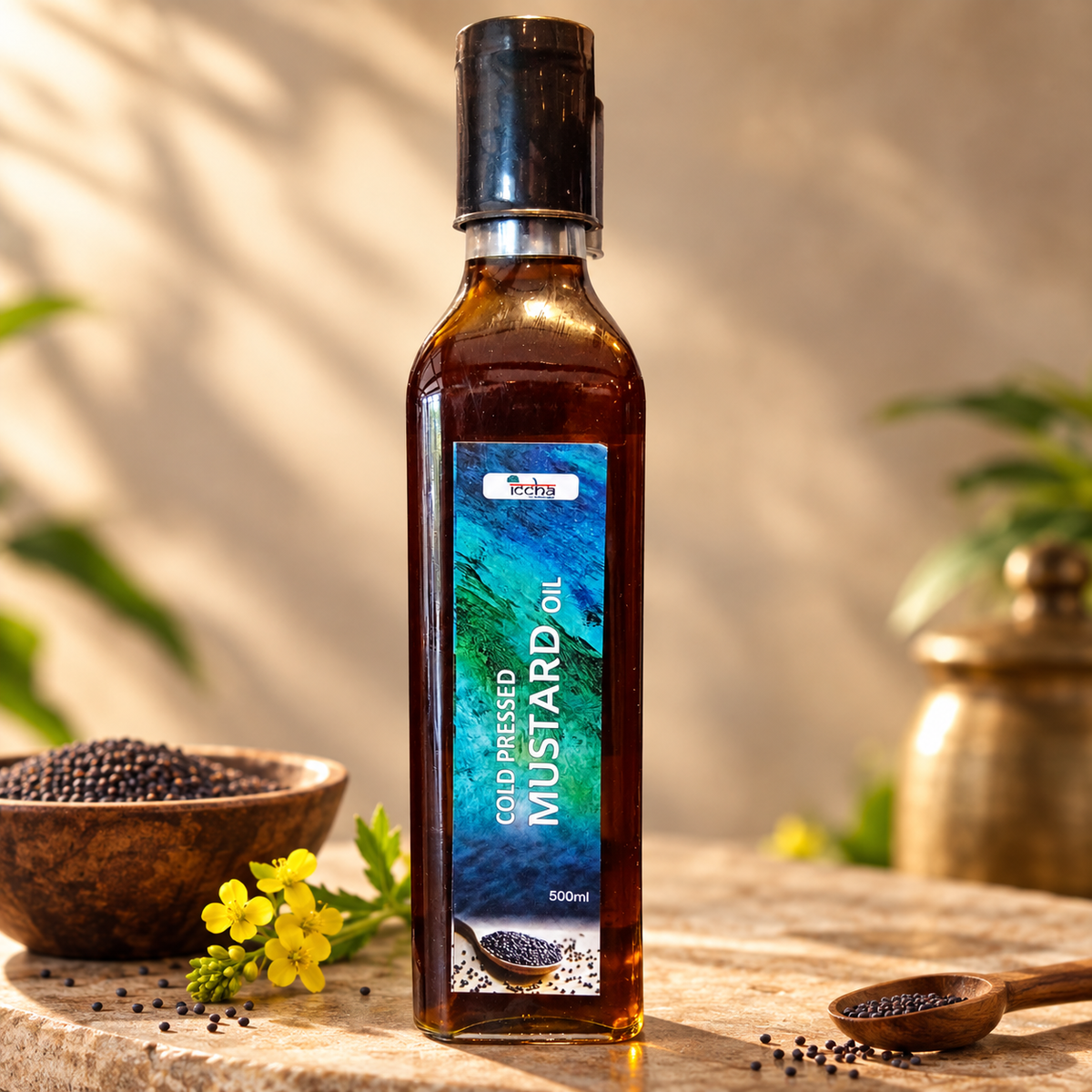 Iccha Cold Pressed Mustard Oil – Natural Kachi Ghani Cooking Oil with Omega-3 & Rich Flavour