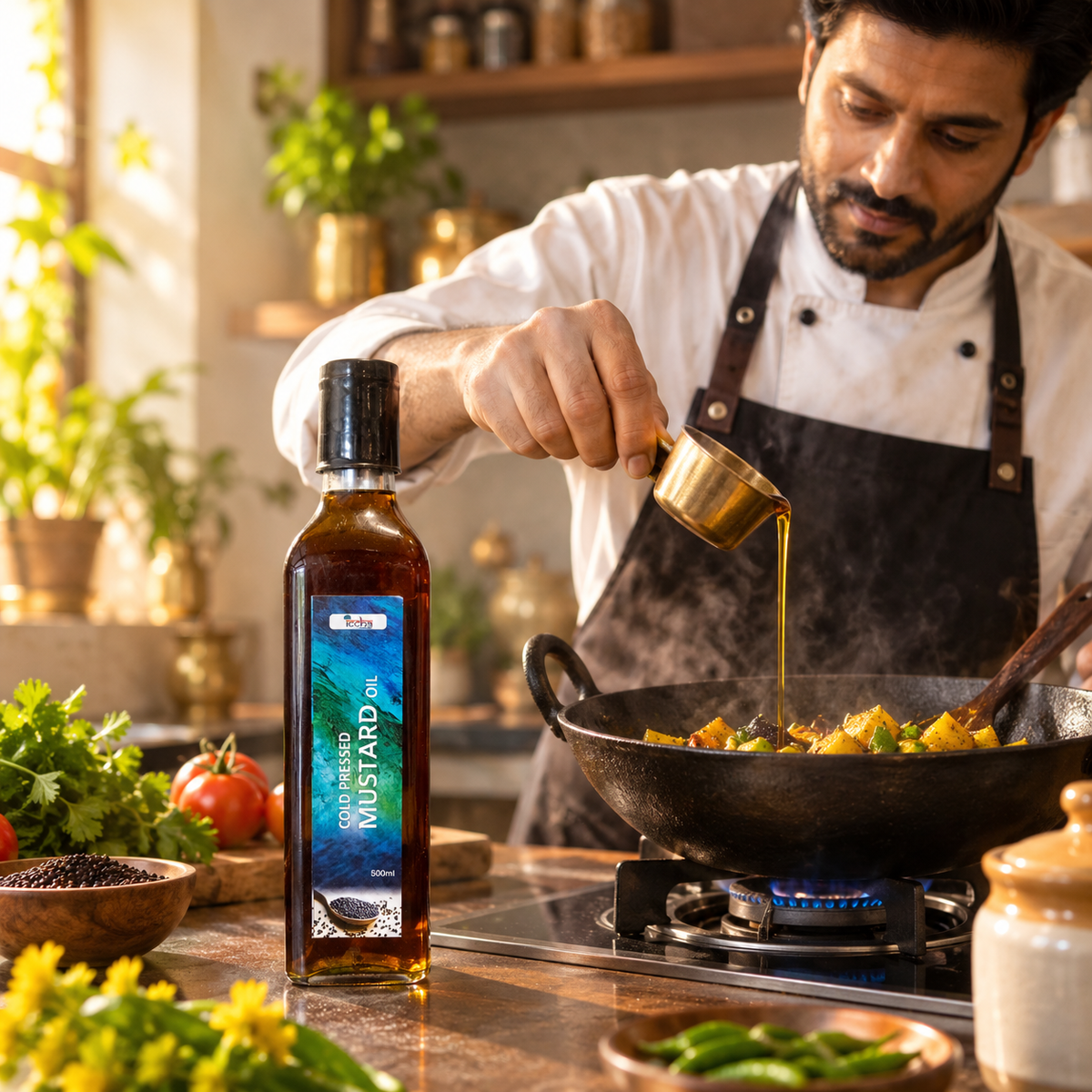 Iccha Cold Pressed Mustard Oil – Natural Kachi Ghani Cooking Oil with Omega-3 & Rich Flavour