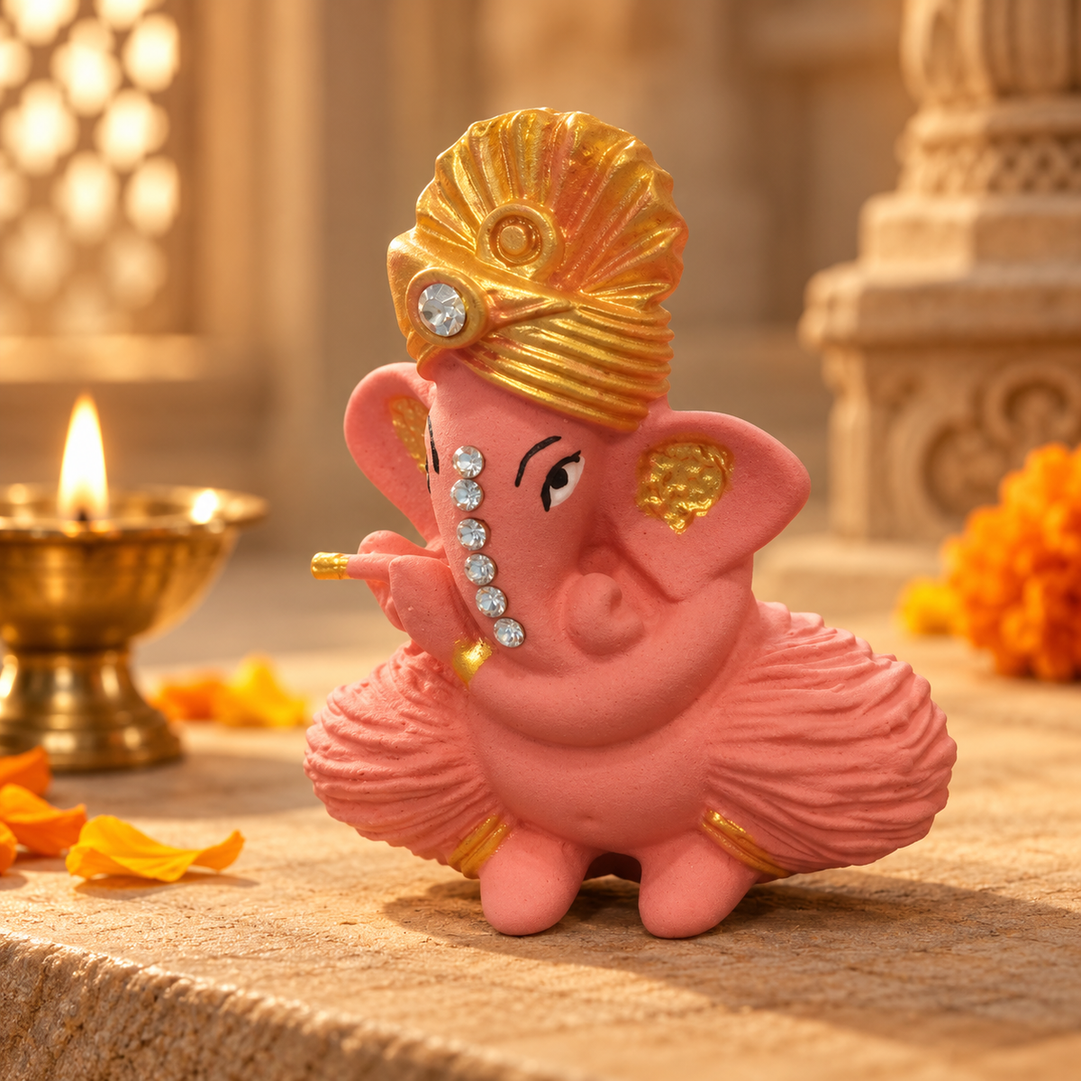 Iccha Pink Ganesha Idol with Gold Detailing (6 cm)