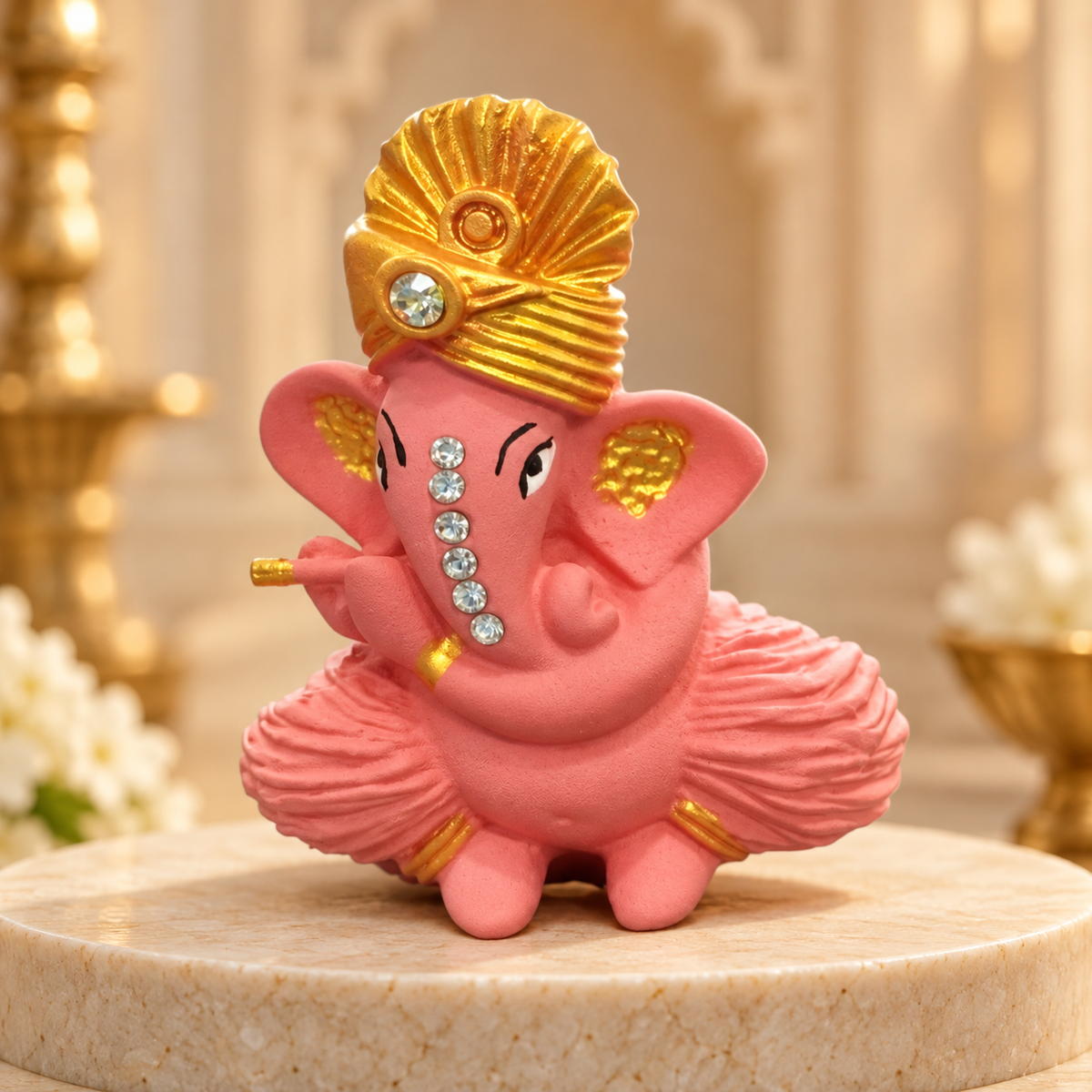 Iccha Pink Ganesha Idol with Gold Detailing (6 cm)