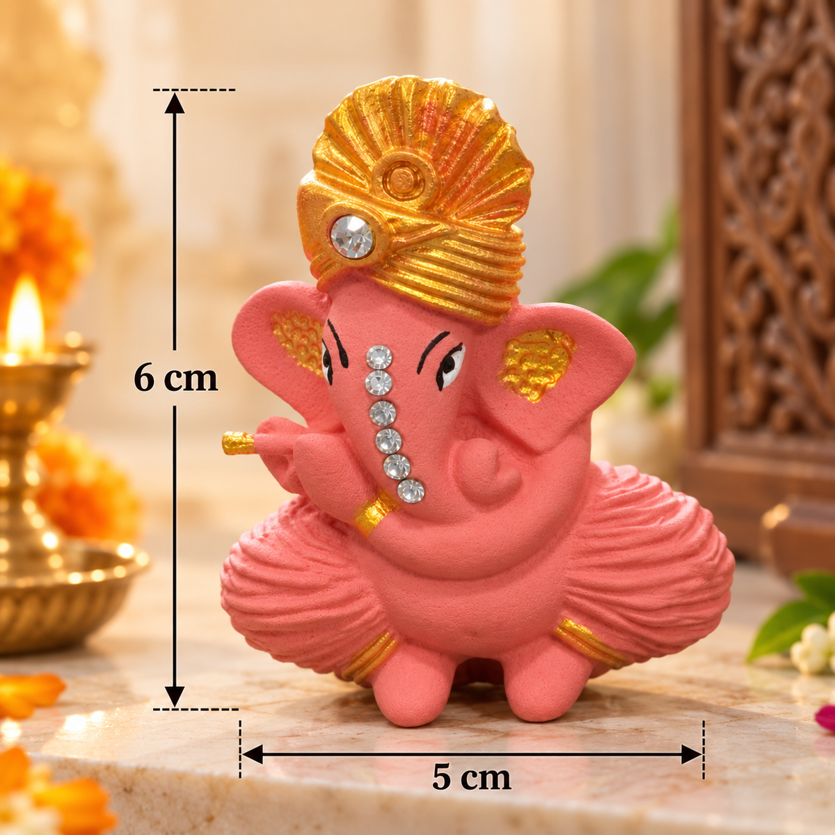 Iccha Pink Ganesha Idol with Gold Detailing (6 cm)