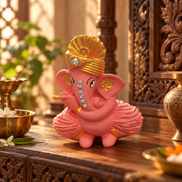 Iccha Pink Ganesha Idol with Gold Detailing (6 cm)