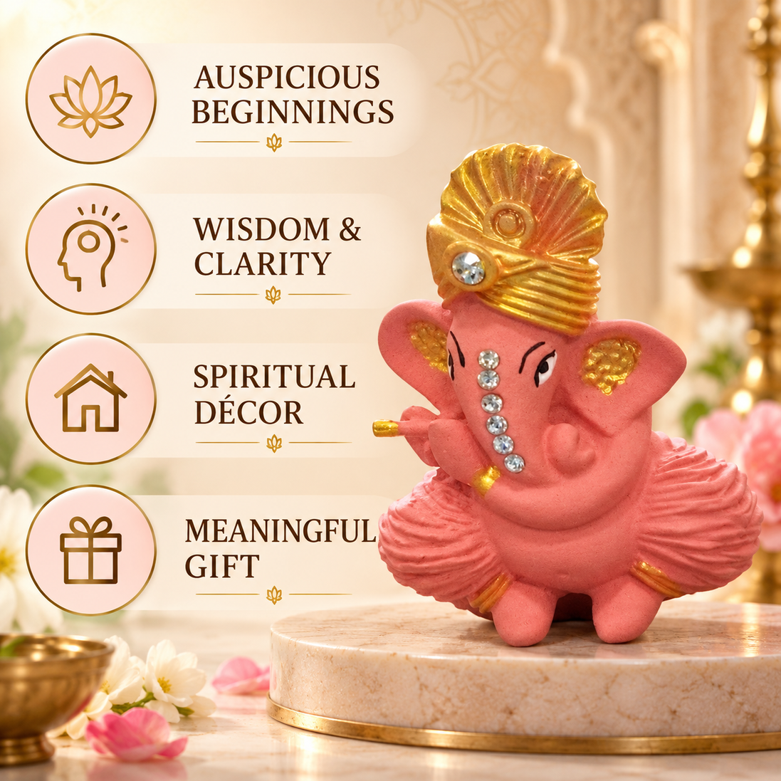 Iccha Pink Ganesha Idol with Gold Detailing (6 cm)