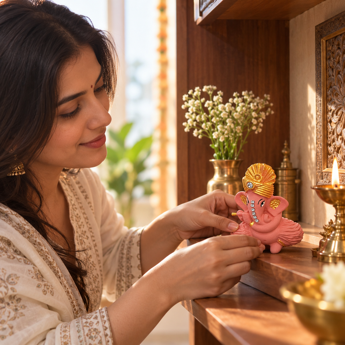 Iccha Pink Ganesha Idol with Gold Detailing (6 cm)