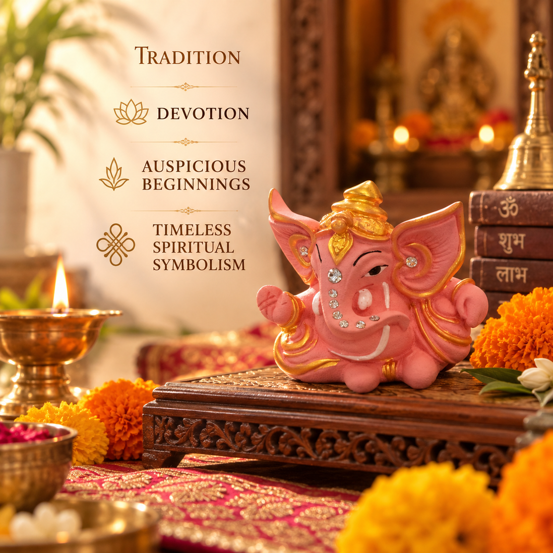 Iccha Pink Ganesha Idol for Home & Office (6 cm)