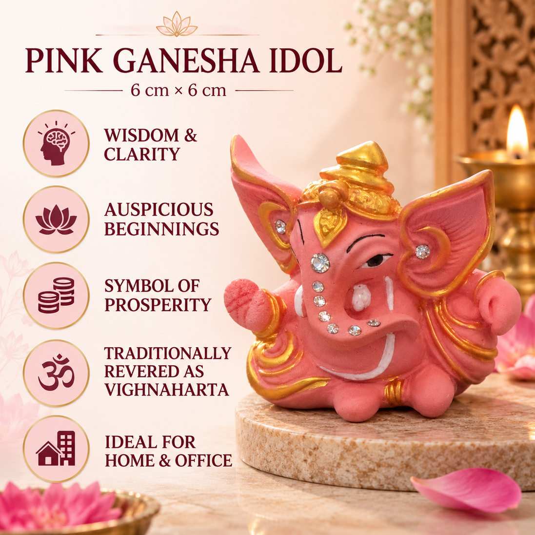 Iccha Pink Ganesha Idol for Home & Office (6 cm)