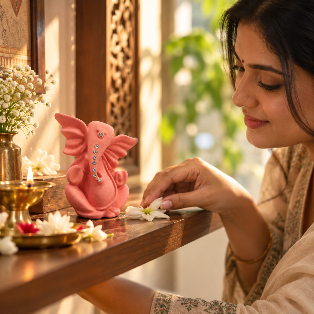 Iccha Small Pink Ganesha Idol – Lord Ganesh Murti (7 cm)