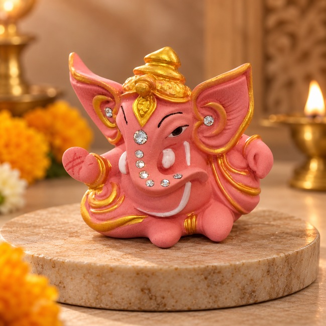 Iccha Pink Ganesha Idol for Home & Office (6 cm)