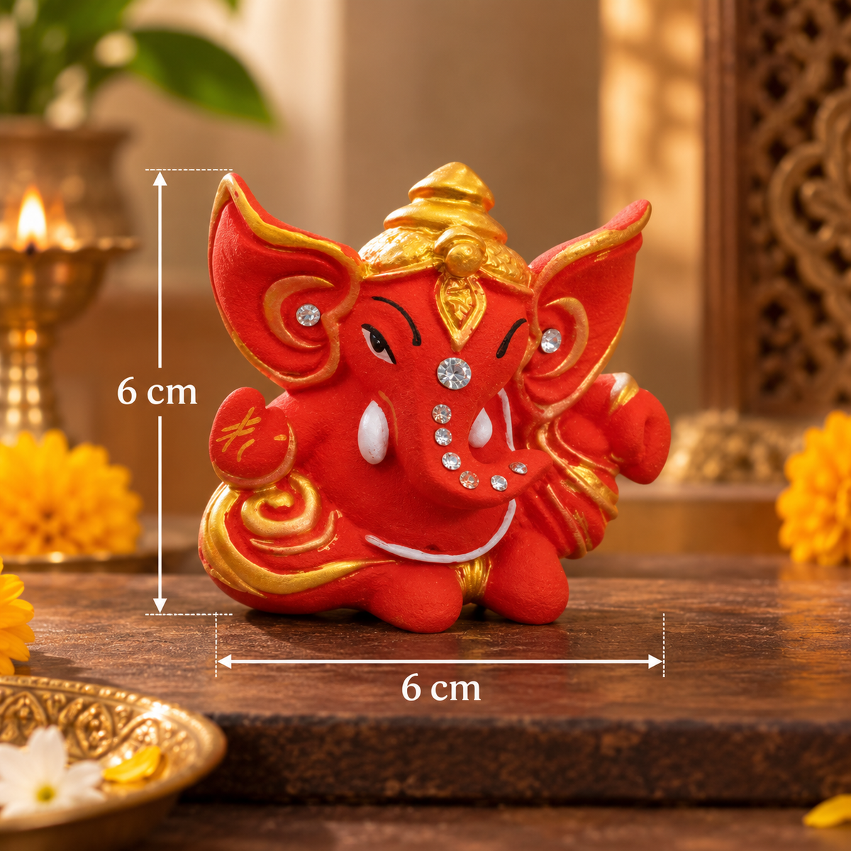 Iccha Red & Gold Ganesha Idol | Mini Ganesh Murti (6 cm)