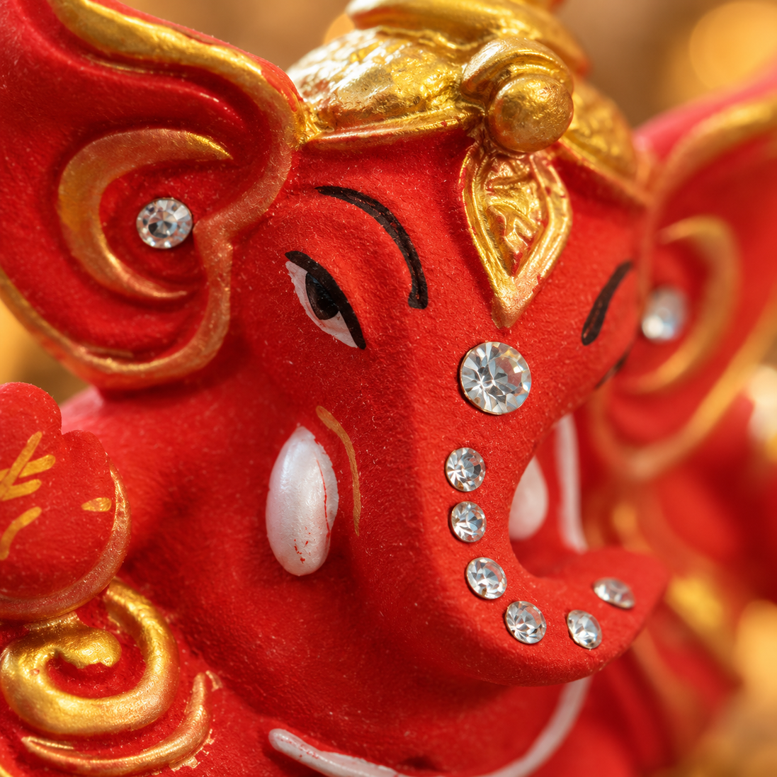 Iccha Red & Gold Ganesha Idol | Mini Ganesh Murti (6 cm)