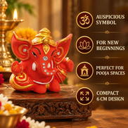 Iccha Red & Gold Ganesha Idol | Mini Ganesh Murti (6 cm)