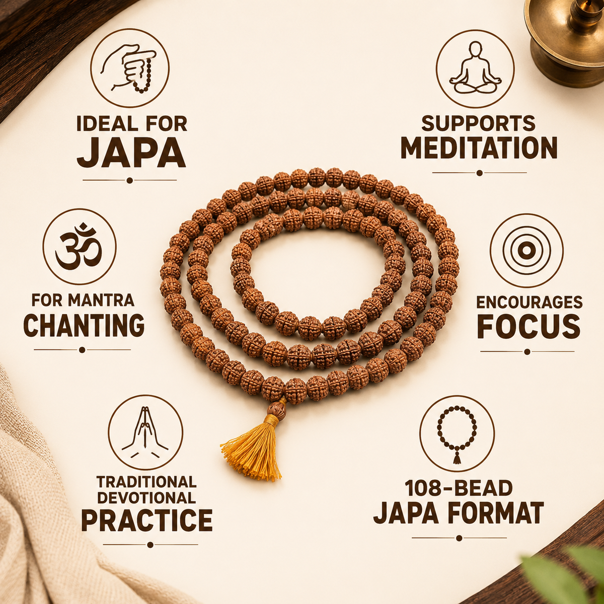 Iccha Panchmukhi Rudraksha Japa Mala – 108 Beads from Nepal
