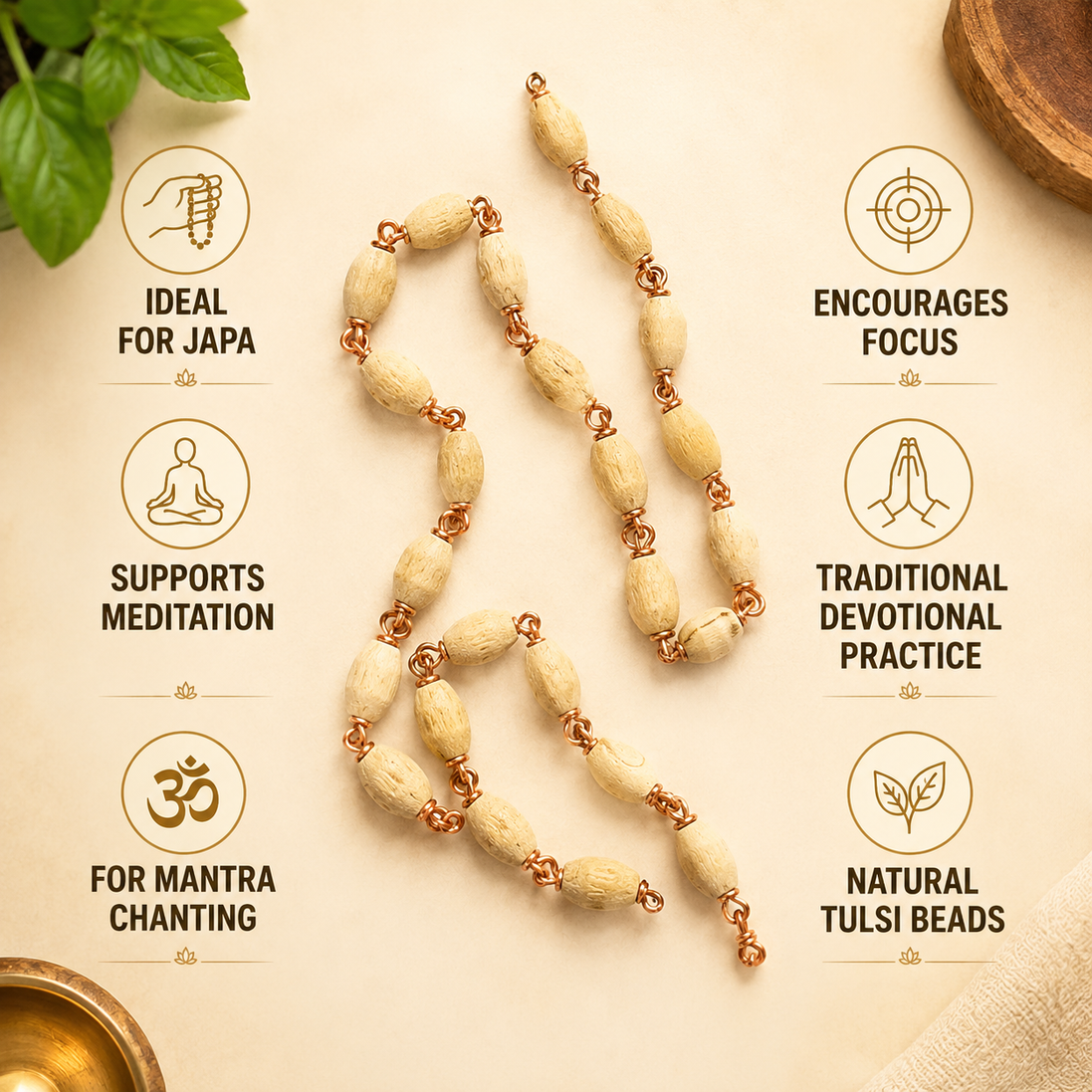 Iccha Tulsi Mala Oval – Natural Tulsi Beads for Japa & Meditation
