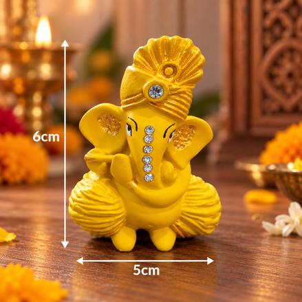 Iccha Yellow Ganesha Idol with Crystal Detailing (6 cm)