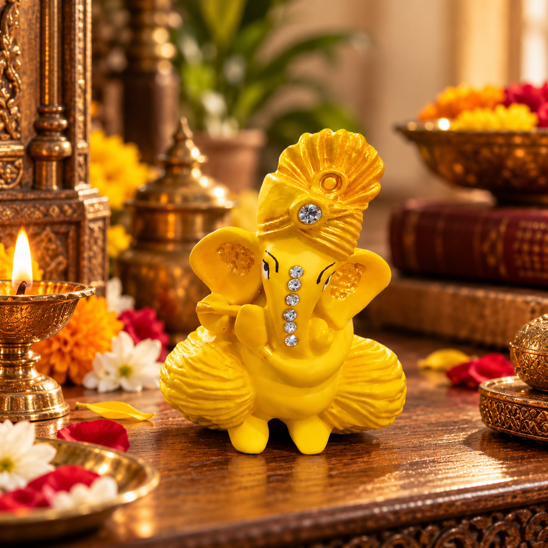 Iccha Yellow Ganesha Idol with Crystal Detailing (6 cm)