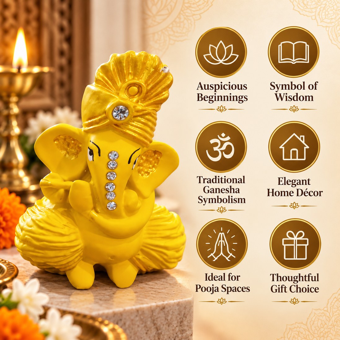 Iccha Yellow Ganesha Idol with Crystal Detailing (6 cm)