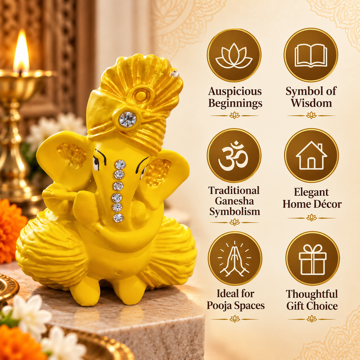 Iccha Yellow Ganesha Idol with Crystal Detailing (6 cm)