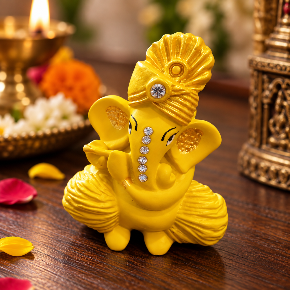 Iccha Yellow Ganesha Idol with Crystal Detailing (6 cm)