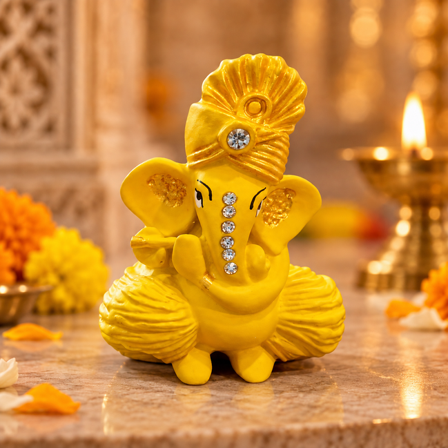 Iccha Yellow Ganesha Idol with Crystal Detailing (6 cm)